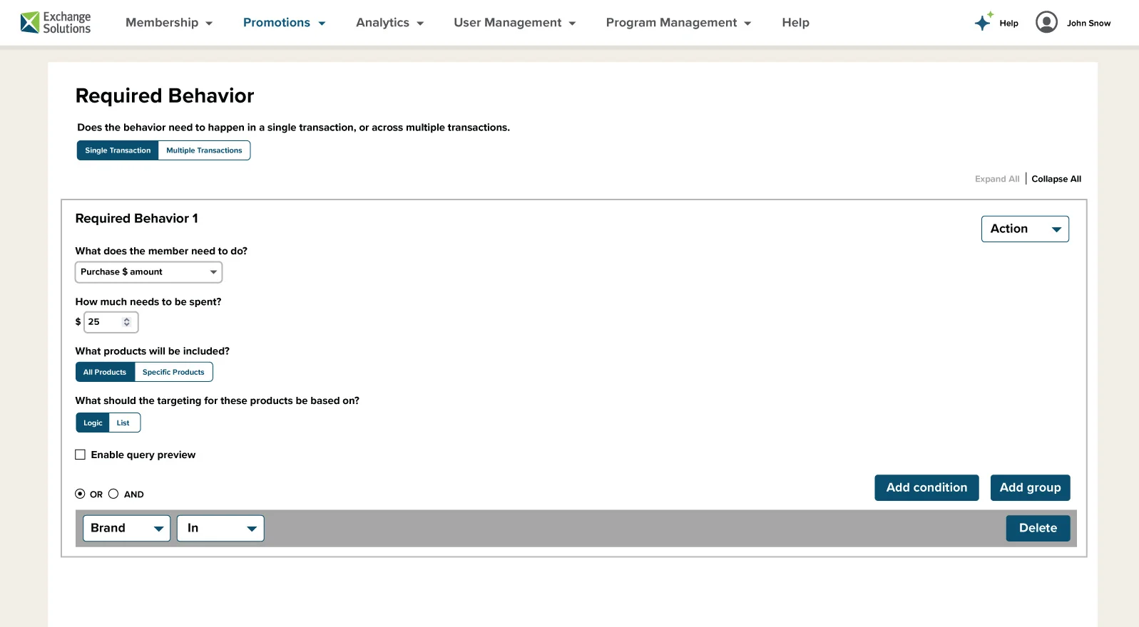Promotion builder tool interface for creating targeted offers, campaigns, and personalized incentives with advanced audience targeting